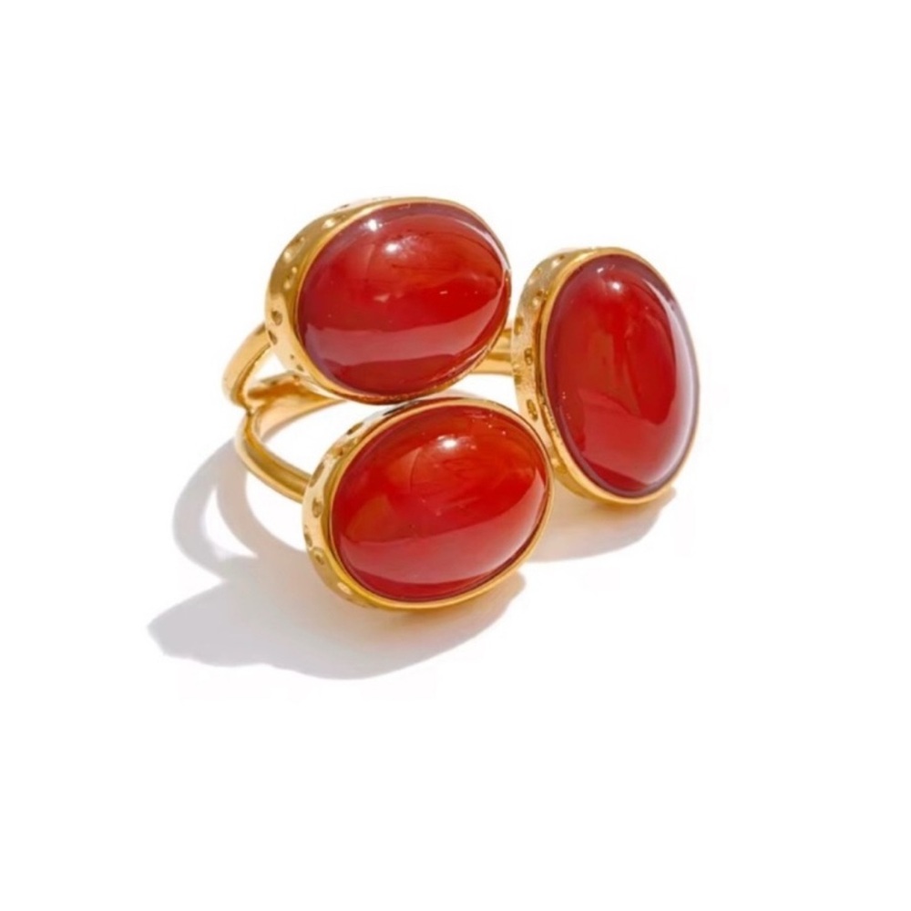 Triple Gold and Amber Stone Ring